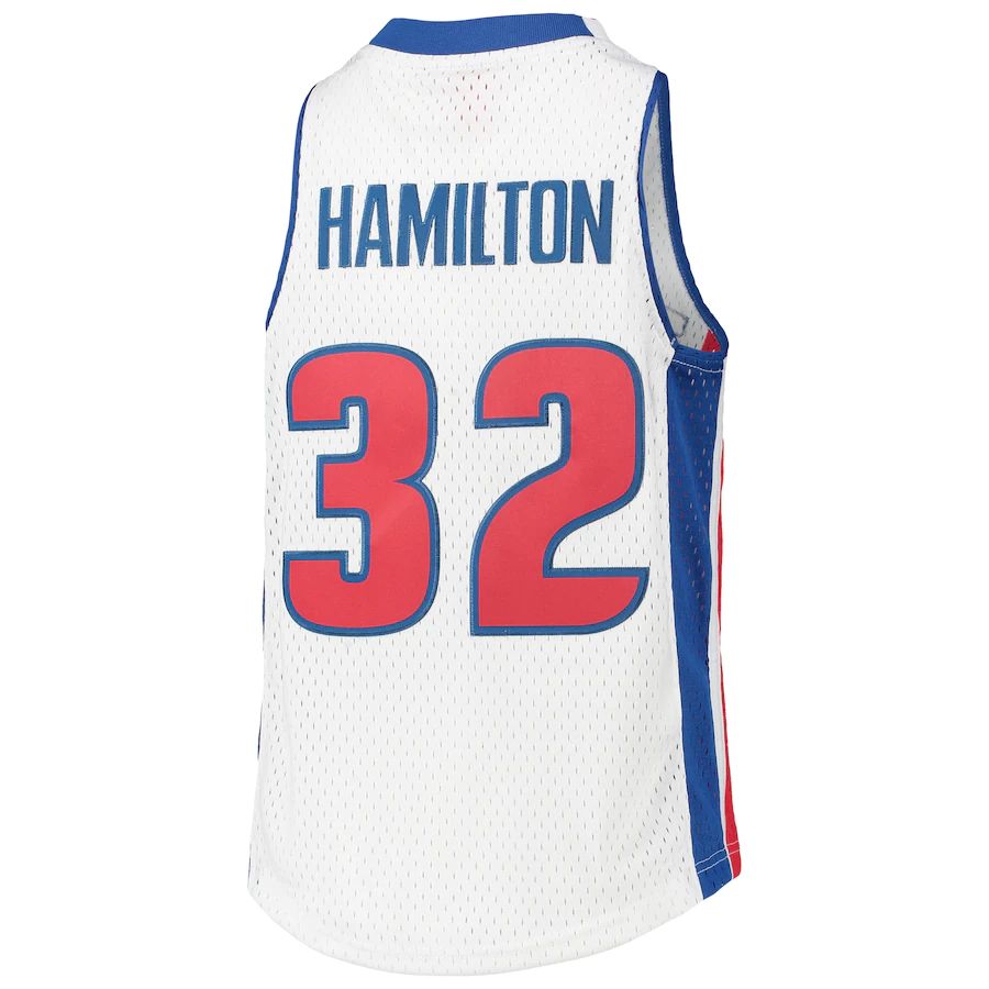 D.Pistons #32 Richard Hamilton Mitchell & Ness 2003-04 Hardwood Classics Swingman Jersey  White Stitched American Basketball Jersey UNEC