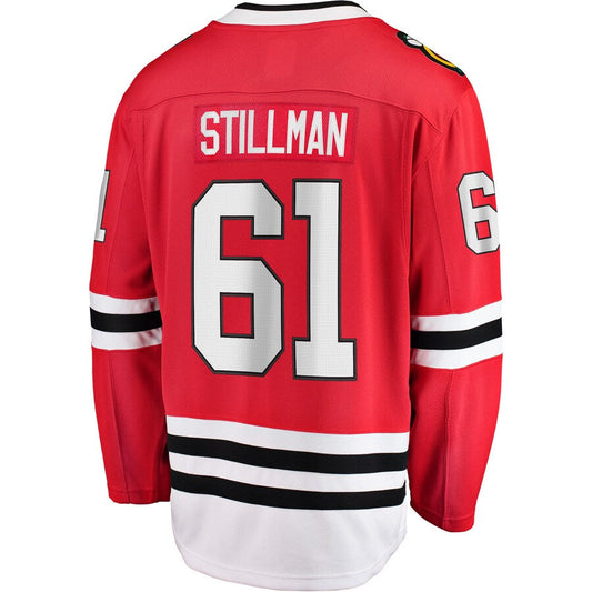 C.Blackhawks #61 Riley Stillman Fanatics Branded Home Breakaway Player Jersey Red Stitched American Hockey Jersey UNEC