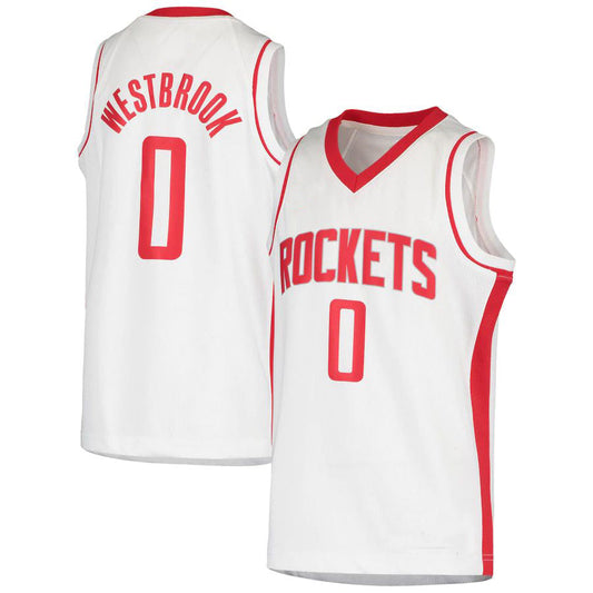 H.Rockets #0 Russell Westbrook 2020-21 Swingman Jersey Association Edition White Stitched American Basketball Jersey UNEC