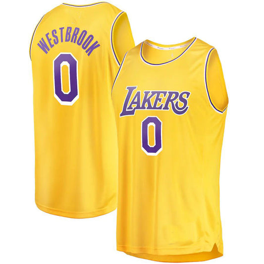 LA.Lakers #0 Russell Westbrook Fanatics Branded 2020-21 Fast Break Player Jersey Gold Icon Edition Stitched American Basketball Jersey UNEC
