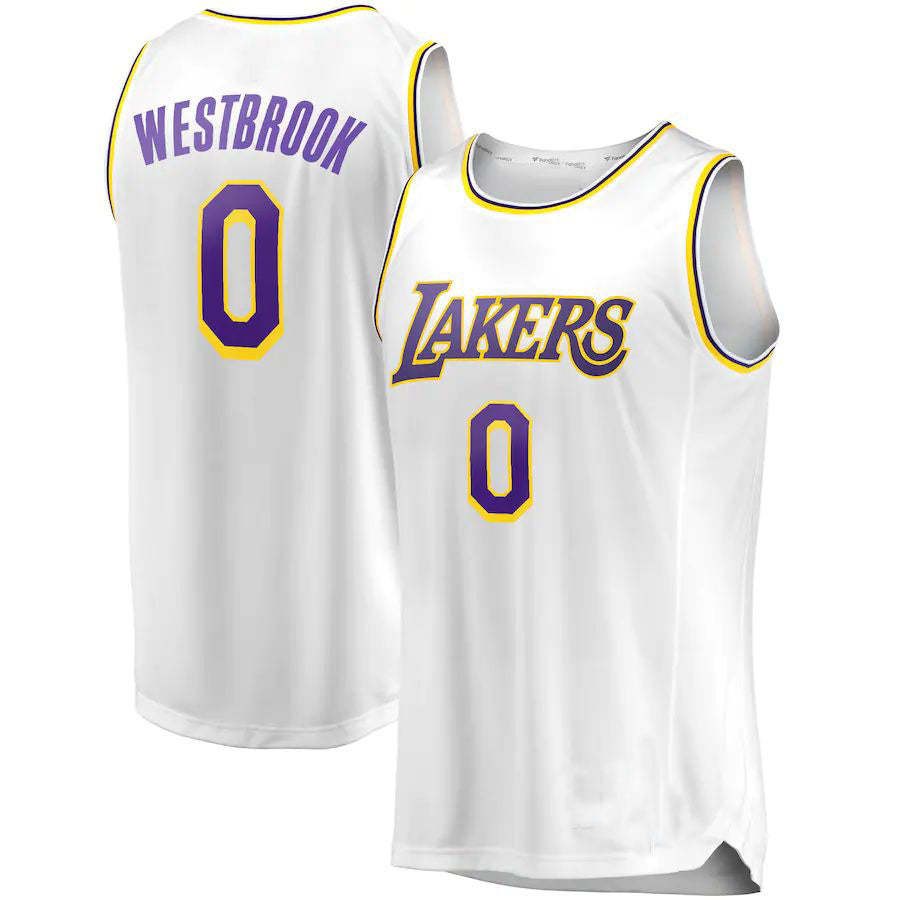LA.Lakers #0 Russell Westbrook Fanatics Branded 2020-21 Fast Break Replica Player Jersey White Association Edition Stitched American Basketball Jersey UNEC