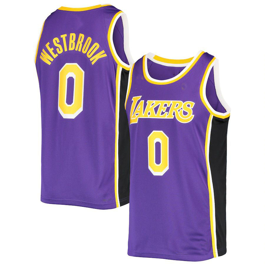 LA.Lakers #0 Russell Westbrook Jordan Brand 2021-22 Swingman Jersey Statement Edition Purple Stitched American Basketball Jersey UNEC