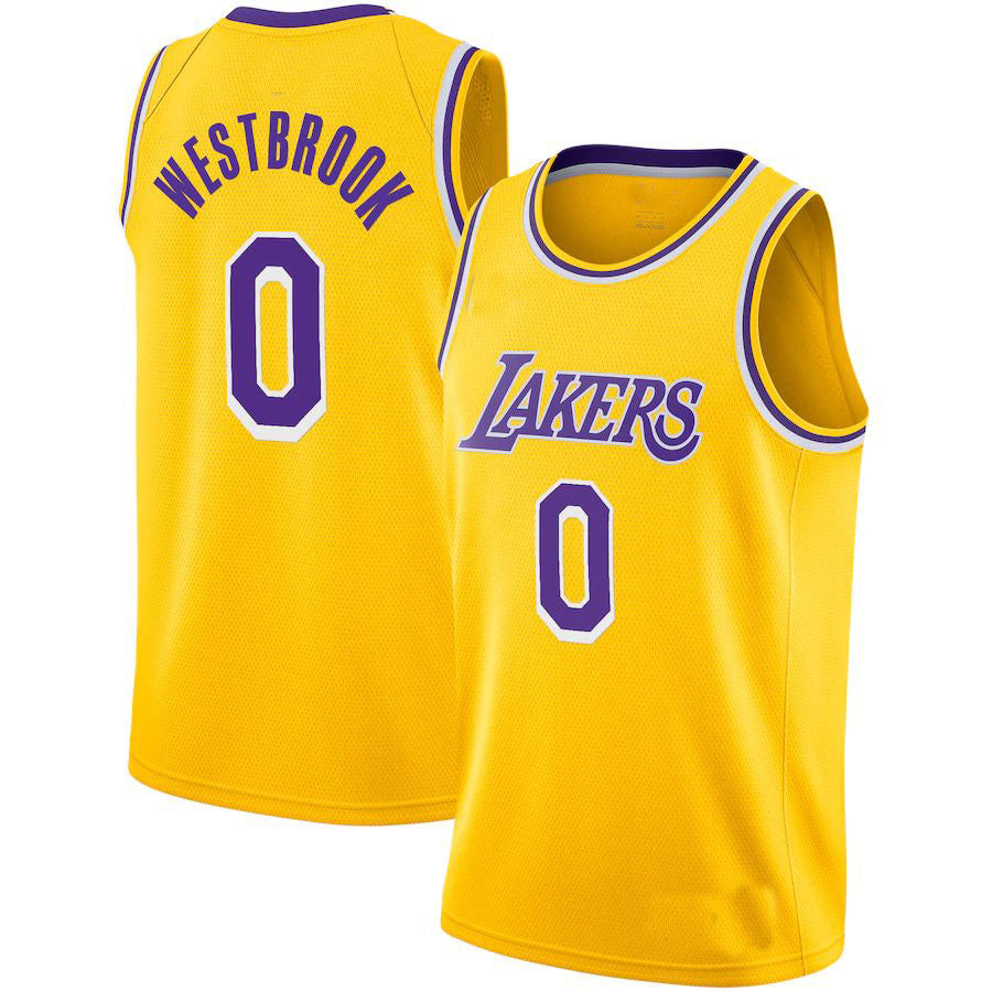 LA.Lakers #0 Russell Westbrook 2020-21 Swingman Player Jersey Gold Icon Edition Stitched American Basketball Jersey UNEC