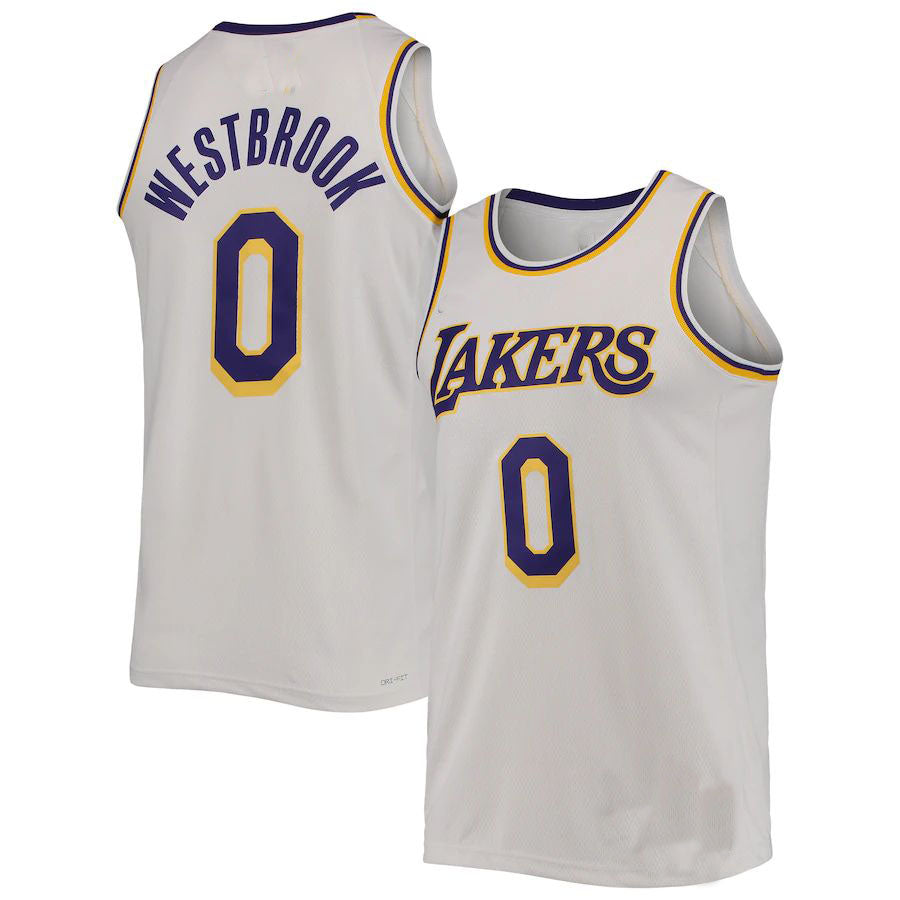 LA.Lakers #0 Russell Westbrook 2021-22 Swingman Jersey White Stitched American Basketball Jersey UNEC