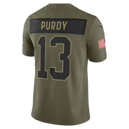 SF.49ers #13 Brock Purdy Olive 2025 Salute to Service Limited Stitched American Football Jerseys CustomName