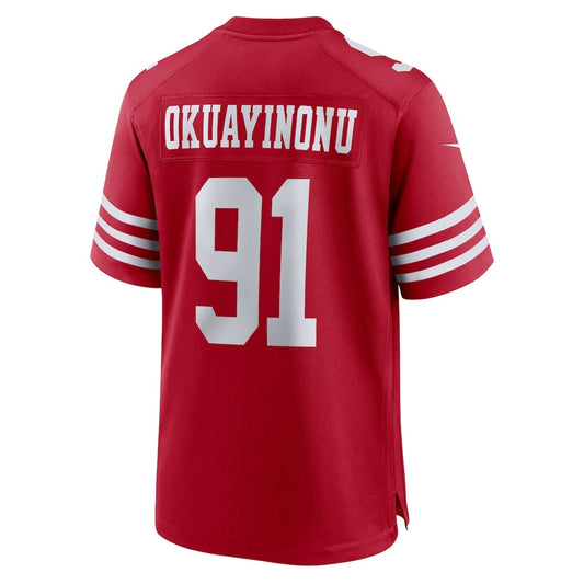 SF.49ers #91 Sam Okuayinonu Scarlet Team Game Stitched American Football Jerseys CustomName