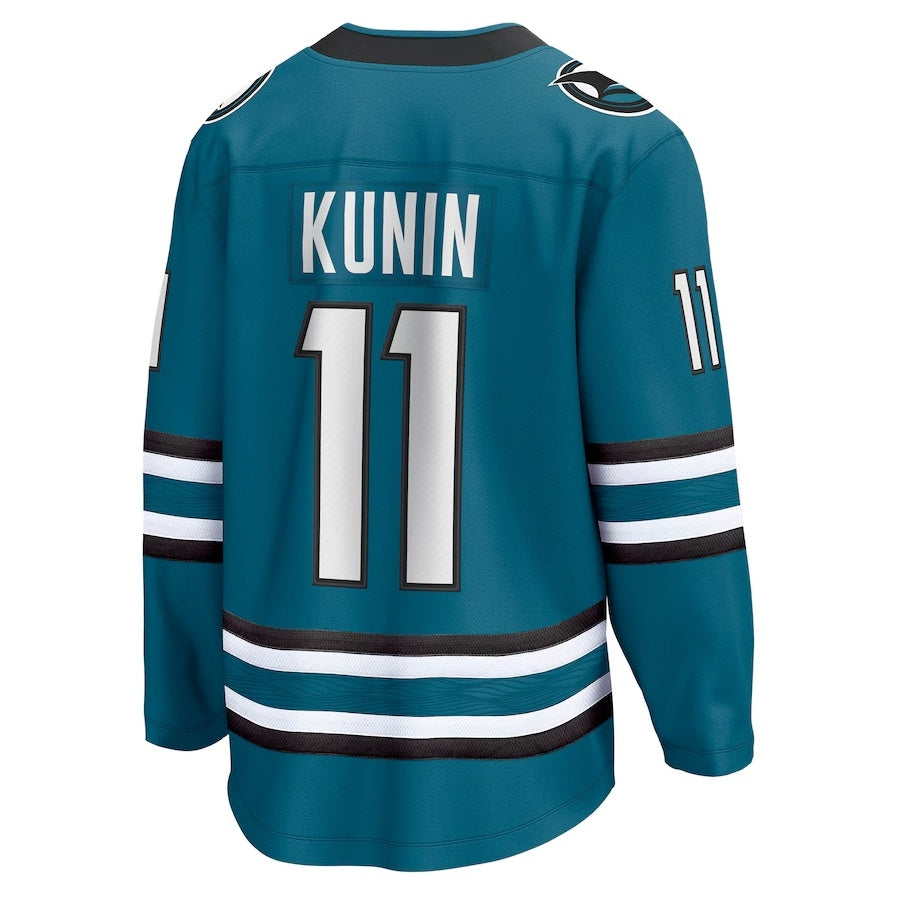 SJ.Sharks #11 Luke Kunin Fanatics Home Breakaway Player Jersey - Teal Stitched American Hockey Jersey UNEC