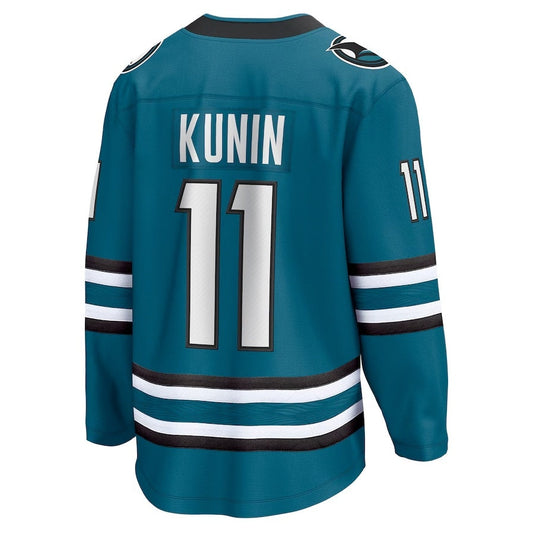 SJ.Sharks #11 Luke Kunin Fanatics Home Breakaway Player Jersey - Teal Stitched American Hockey Jersey UNEC