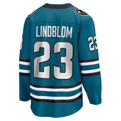SJ.Sharks #23 Oskar Lindblom Fanatics Home Breakaway Jersey - Teal Stitched American Hockey Jersey UNEC