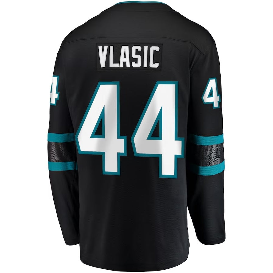 SJ.Sharks #44 Marc-Edouard Vlasic Fanatics Premier Breakaway Player Jersey - Black Stitched American Hockey Jersey UNEC