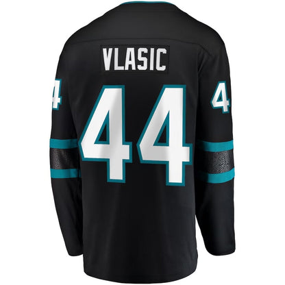 SJ.Sharks #44 Marc-Edouard Vlasic Fanatics Premier Breakaway Player Jersey - Black Stitched American Hockey Jersey UNEC