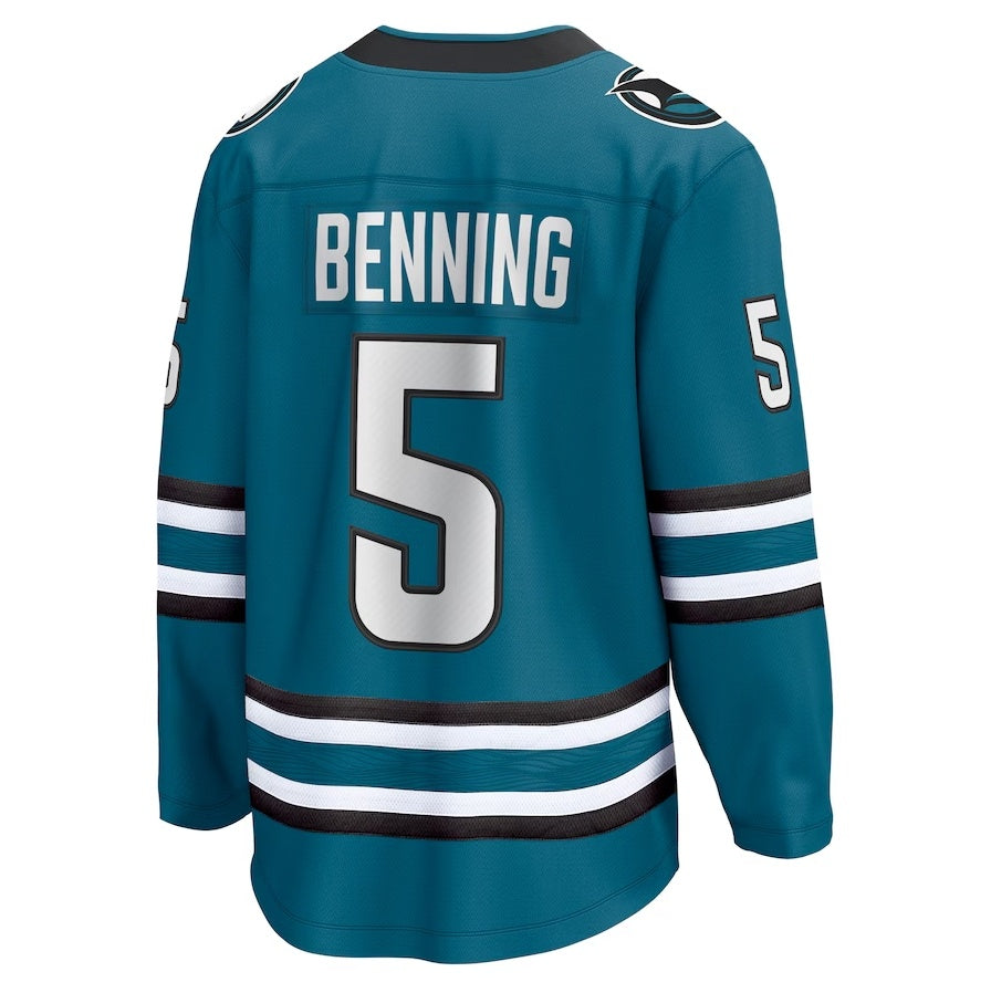 SJ.Sharks #5 Matt Benning Fanatics Home Breakaway Jersey - Teal Stitched American Hockey Jersey UNEC