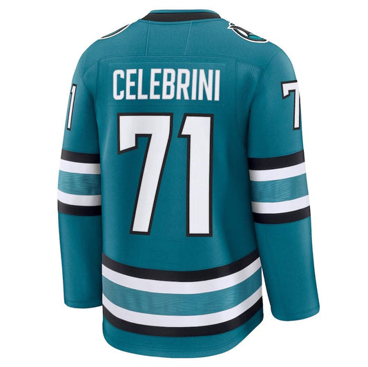 SJ.Sharks #71 Macklin Celebrini Fanatics Home Premium Jersey - Teal Stitched American Hockey Jersey UNEC