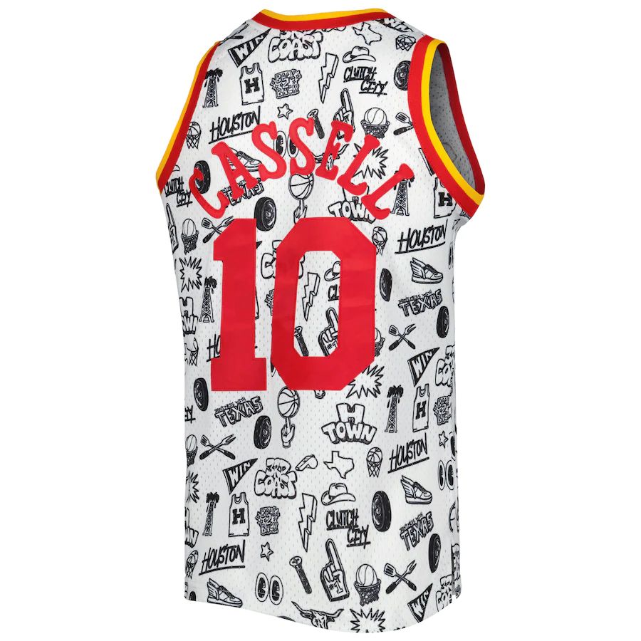 H.Rockets #10 Sam Cassell Mitchell & Ness 1993-94 Hardwood Classics Doodle Swingman Jersey White Stitched American Basketball Jersey UNEC