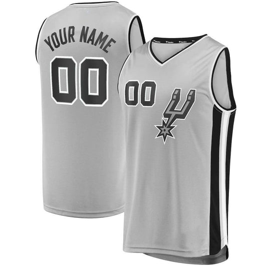 Custom S.Antonio Spurs Fanatics Branded  Fast Break Custom Replica Jersey Silver Statement Edition Stitched Basketball Jersey