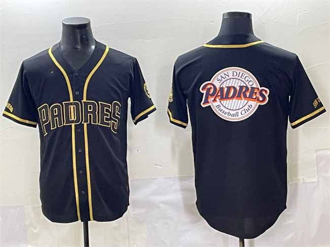 San Diego Padres Team Big Logo Black Gold Stitched Baseball Jersey