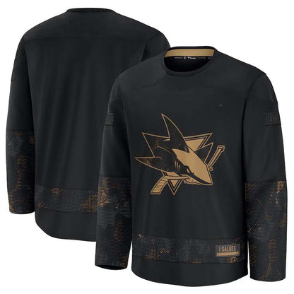 SJ.Sharks Fanatics 2024 Military Appreciation Practice Jersey - Black Stitched American Hockey Jersey UNEC