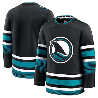 SJ.Sharks Fanatics Alternate Premium Jersey - Black Stitched American Hockey Jersey UNEC
