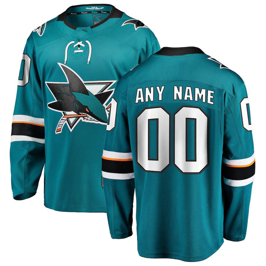 Custom SJ.Sharks Fanatics Branded 2021-22 Home Breakaway Teal Stitched American Hockey Jersey UNEC