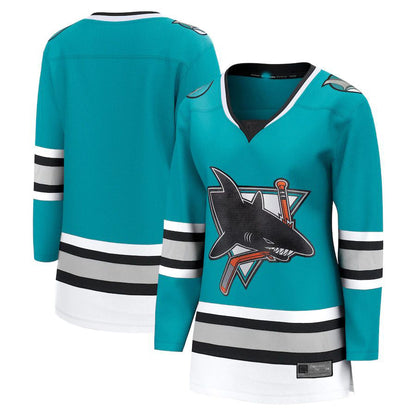 SJ.Sharks Fanatics Branded 30th Anniversary Premier Breakaway Team Jersey Teal Stitched American Hockey Jersey UNEC