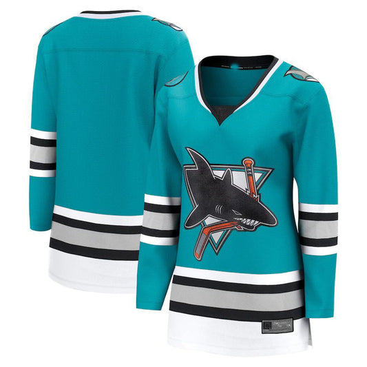 SJ.Sharks Fanatics Branded 30th Anniversary Premier Breakaway Team Jersey Teal Stitched American Hockey Jersey UNEC