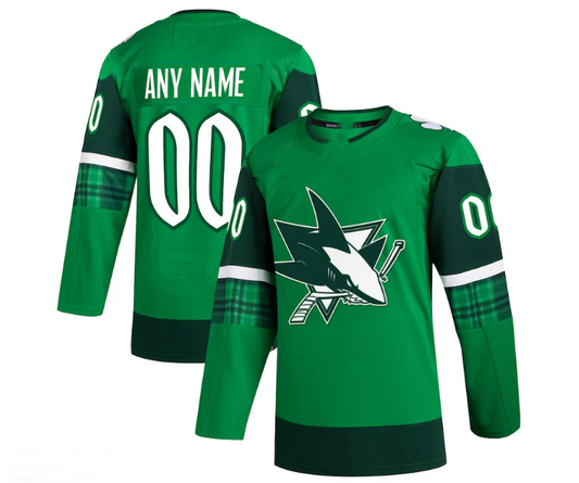 Custom S.Jose Sharks 2023 St. Patrick's Day Primegreen Authentic Jersey - Kelly Green Stitched American Hockey Jersey UNEC