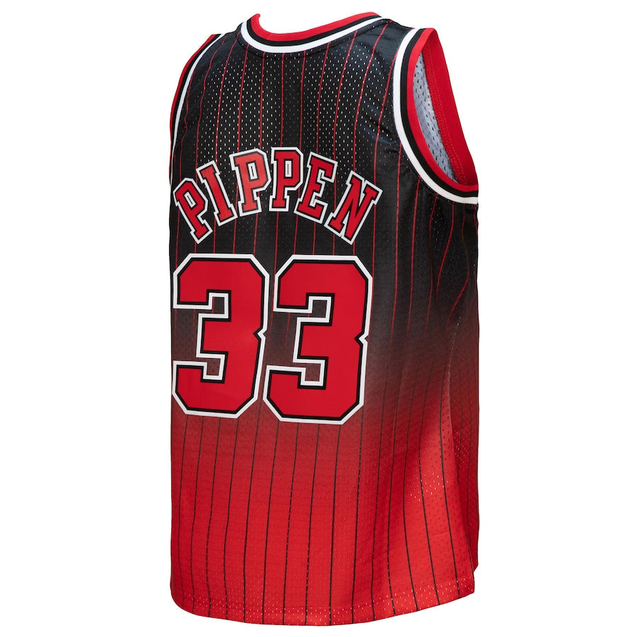 C.Bulls #33 Scottie Pippen Mitchell & Ness 1995-96 Hardwood Classics Fadeaway Swingman Player Jersey Red Black Stitched American Basketball Jersey UNEC
