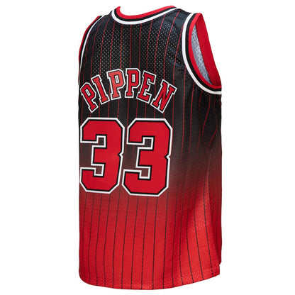 C.Bulls #33 Scottie Pippen Mitchell & Ness 1995-96 Hardwood Classics Fadeaway Swingman Player Jersey Red Black Stitched American Basketball Jersey UNEC