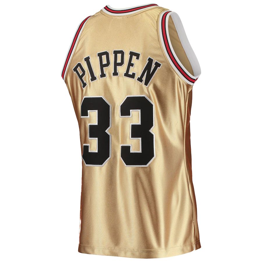 C.Bulls #33 Scottie Pippen Mitchell & Ness 75th Anniversary 1997-98 Hardwood Classics Swingman Jersey Gold Stitched American Basketball Jersey UNEC
