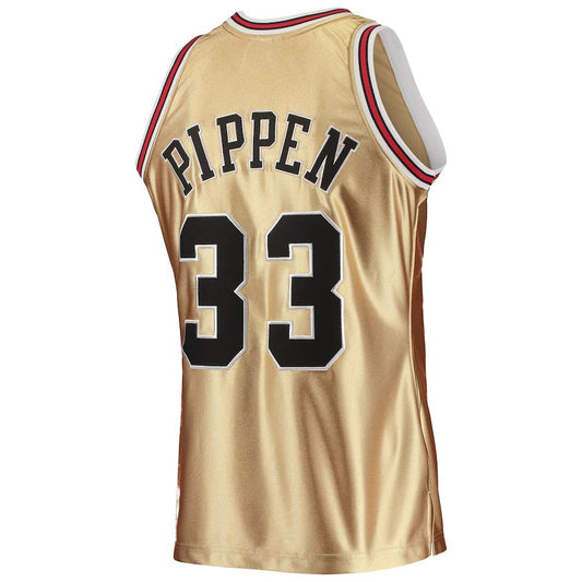 C.Bulls #33 Scottie Pippen Mitchell & Ness 75th Anniversary 1997-98 Hardwood Classics Swingman Jersey Gold Stitched American Basketball Jersey UNEC