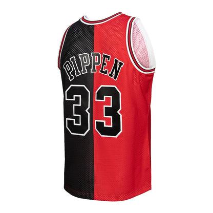 C.Bulls #33 Scottie Pippen Mitchell & Ness Hardwood Classics 1997-98 Split Swingman Jersey Red Black Stitched American Basketball Jersey UNEC