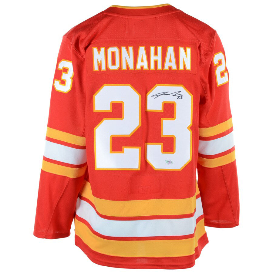 C.Flames #23 Sean Monahan Fanatics Authentic Autographed Alternate Jersey Red Stitched American Hockey Jersey UNEC