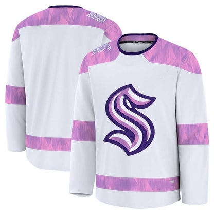 S.Kraken Fanatics 2024 Hockey Fights Cancer Practice Jersey - White Stitched American Hockey Jersey UNEC