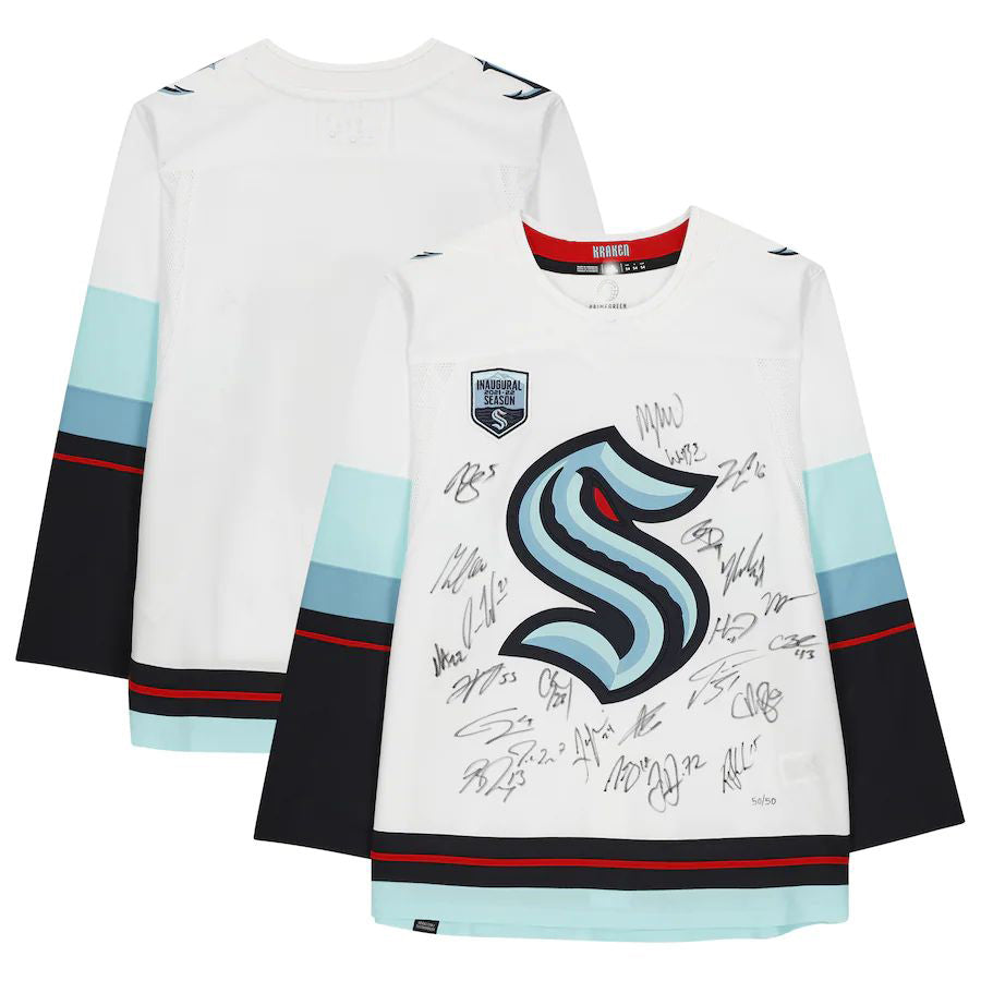 S.Kraken Fanatics Authentic Multi-Signed with Inaugural Season Jersey Patch with Multiple Signatures Limited Edition of 50 White Stitched American Hockey Jersey UNEC