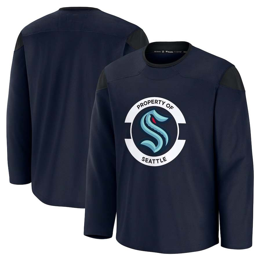S.Kraken Fanatics Team Practice Jersey - Deep Sea Blue Stitched American Hockey Jersey UNEC