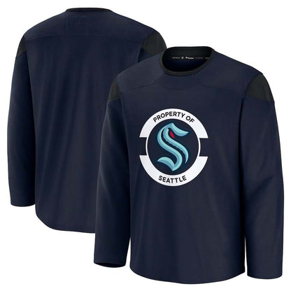 S.Kraken Fanatics Team Practice Jersey - Deep Sea Blue Stitched American Hockey Jersey UNEC