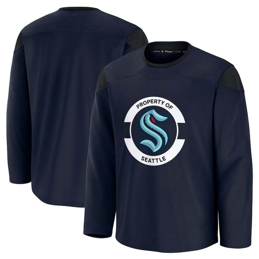 S.Kraken Fanatics Team Practice Jersey - Deep Sea Blue Stitched American Hockey Jersey UNEC