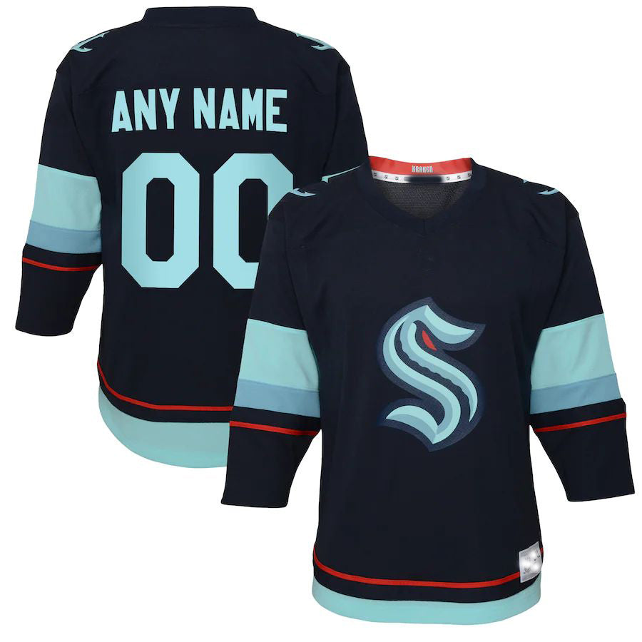 Custom S.Kraken Home Replica Navy Stitched American Hockey Jersey UNEC