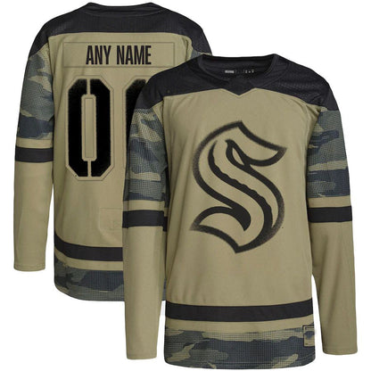 Custom S.Kraken Military Appreciation Team Authentic Practice Jersey Camo Stitched American Hockey Jersey UNEC