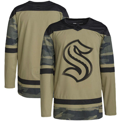S.Kraken Military Appreciation Team Authentic Practice Jersey  Camo Stitched American Hockey Jersey UNEC