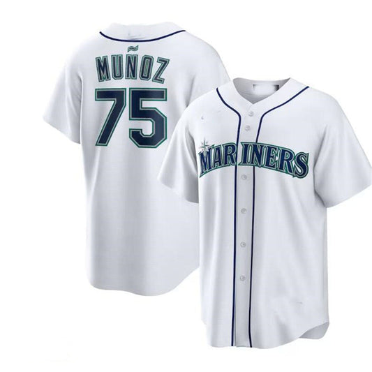 Seattle Mariners #75 Andr¨¦s Mu?oz White Home Replica Player Jersey Baseball Jerseys