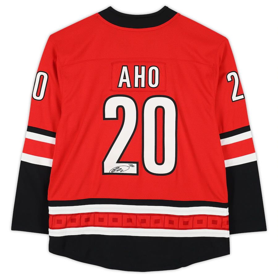 C.Hurricanes #20 Sebastian Aho Fanatics Authentic Autographed Fanatics Breakaway Jersey Red Stitched American Hockey Jersey UNEC