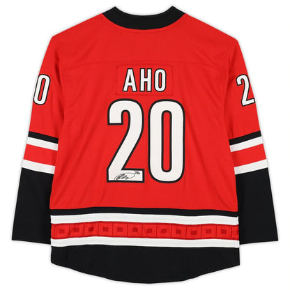 C.Hurricanes #20 Sebastian Aho Fanatics Authentic Autographed Fanatics Breakaway Jersey Red Stitched American Hockey Jersey UNEC