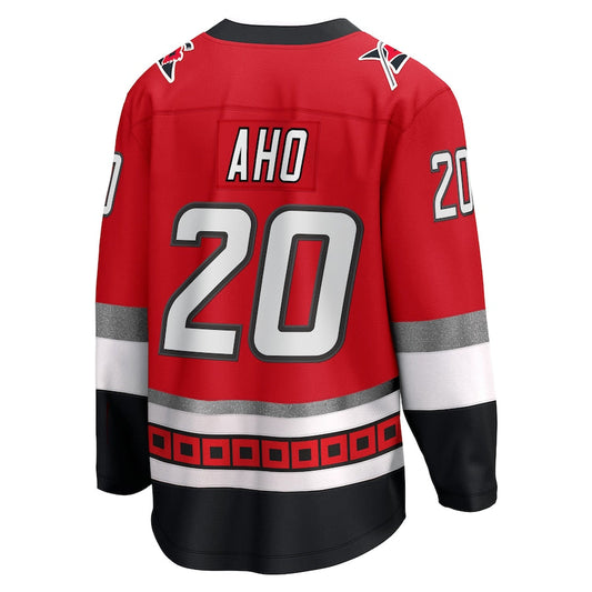 C.Hurricanes #20 Sebastian Aho Fanatics Branded 25th Anniversary Premier Breakaway Player Jersey Red Stitched American Hockey Jersey UNEC
