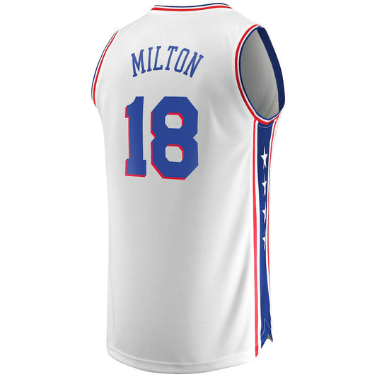 PH.76ers #18 Shake Milton Fanatics Branded  Fast Break Replica Player Jersey Association Edition White Stitched American Basketball Jersey UNEC