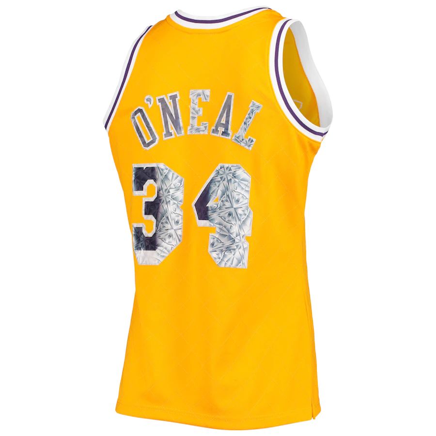 LA.Lakers #34 Shaquille O'Neal Mitchell & Ness 1996-97 Hardwood Classics 75th Anniversary Diamond Swingman Jersey Gold Stitched American Basketball Jersey UNEC