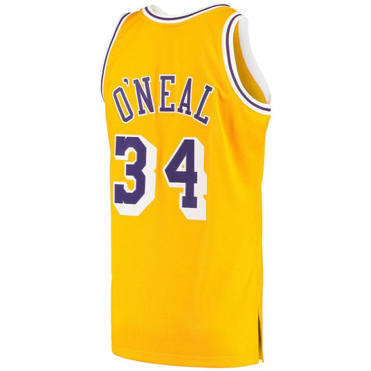LA.Lakers #34 Shaquille O'Neal Mitchell & Ness 1996-97 Hardwood Classics Authentic Jersey  Gold Stitched American Basketball Jersey UNEC