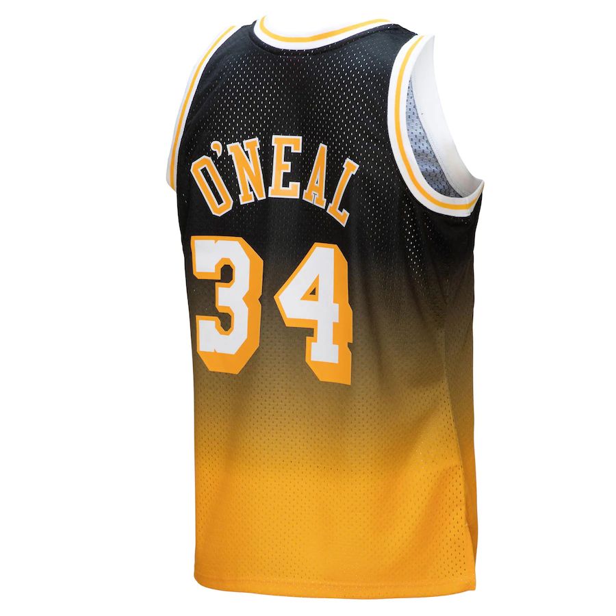 LA.Lakers #34 Shaquille O'Neal Mitchell & Ness 1996-97 Hardwood Classics Fadeaway Swingman Player Jersey  Gold Black Stitched American Basketball Jersey UNEC