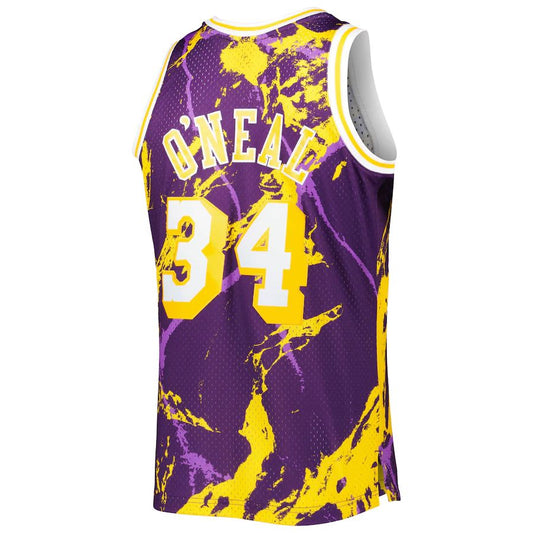 LA.Lakers #34 Shaquille O'Neal Mitchell & Ness 1996-97 Hardwood Classics Marble Swingman Jersey Purple Stitched American Basketball Jersey UNEC