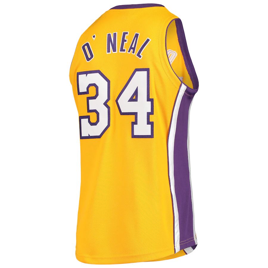 LA.Lakers #34 Shaquille O'Neal Mitchell & Ness 2000 NBA Finals Hardwood Classics Authentic Jersey  Gold Stitched American Basketball Jersey UNEC